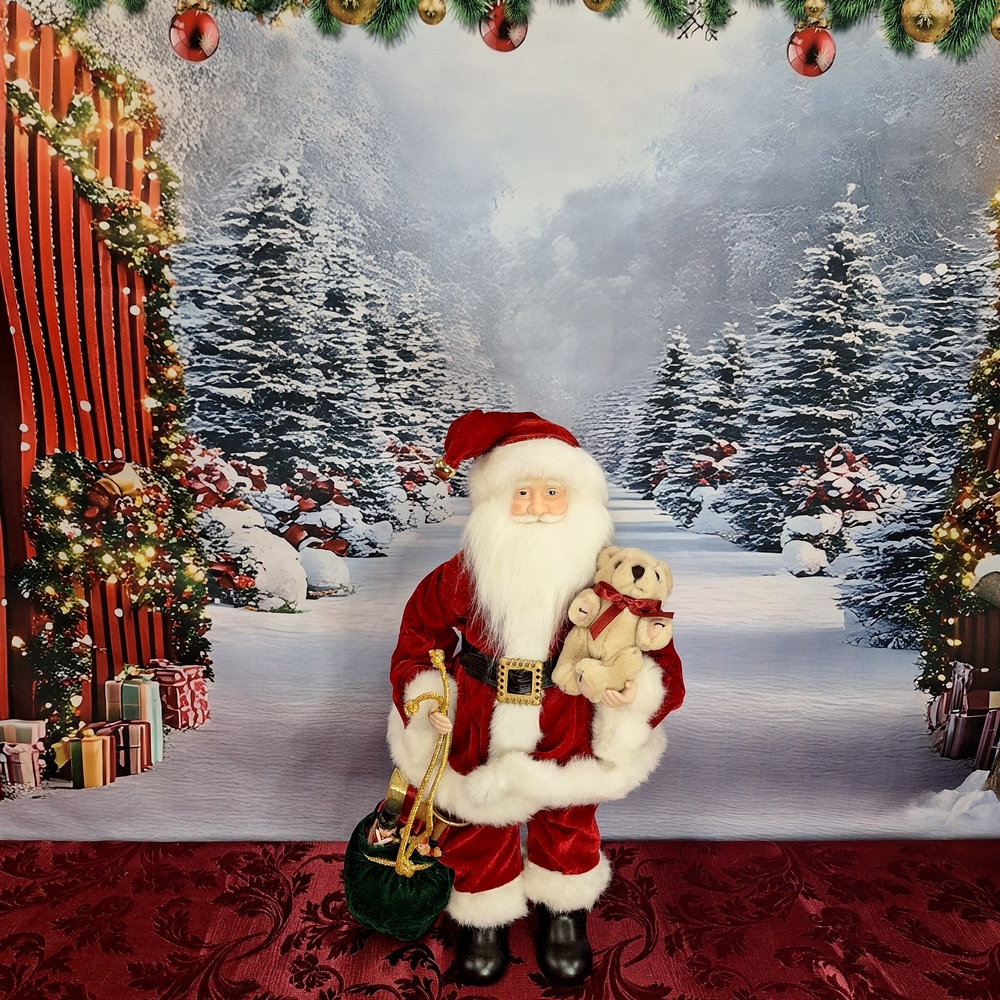 JCPENNEY Red and White Santa Figure with Teddy bear